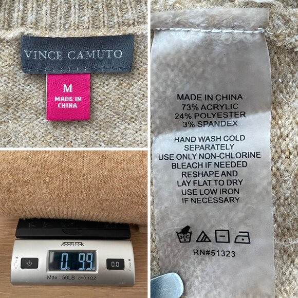 Vince Camuto Sweater Women Medium Tan Latte Heather Crewneck Knit Center Seam - Picture 12 of 12